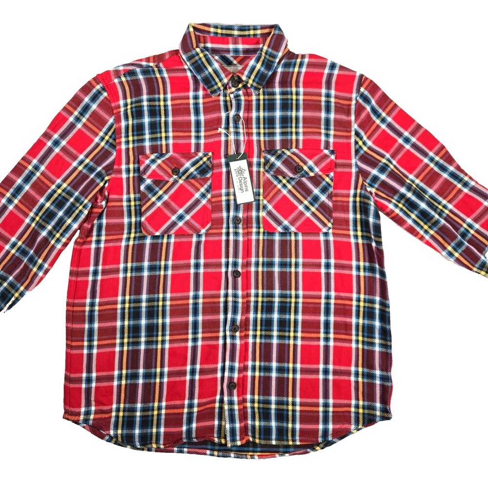 Alpine Design Mens Large Heavyweight Cotton Flannel Shirt Red Plaid New